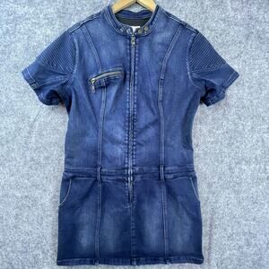 Guess Denim Dress Womens XL Blue 90s Retro Front Zip Mini Y2K Hip Hop Streetwear